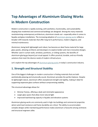 Top Advantages of Aluminium Glazing Works in Modern Construction
