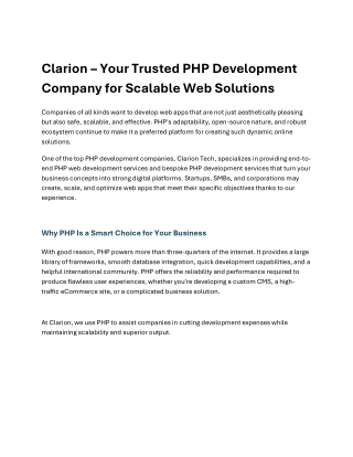 Trusted PHP Development Company for Scalable Web Solutions – Clarion