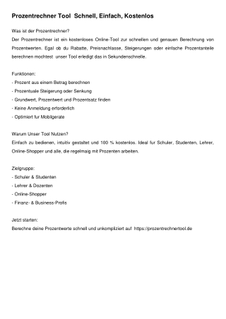 Kostenloses Online Prozentrechner Tool