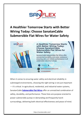 A Healthier Tomorrow Starts with Better Wiring Today - Choose SanatanCable Submersible Flat Wires for Water Safety