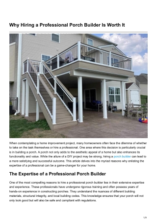 Why Hiring a Professional Porch Builder Is Worth It