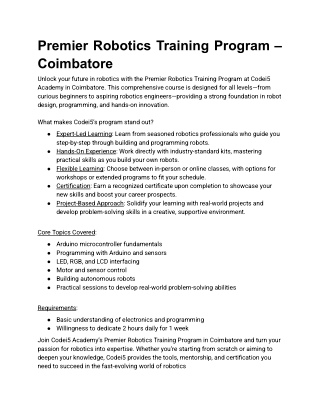 Premier Robotics Training Program – Coimbatore