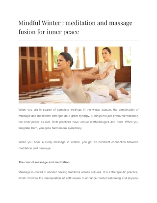Mindful Winter : meditation and massage fusion for inner peace