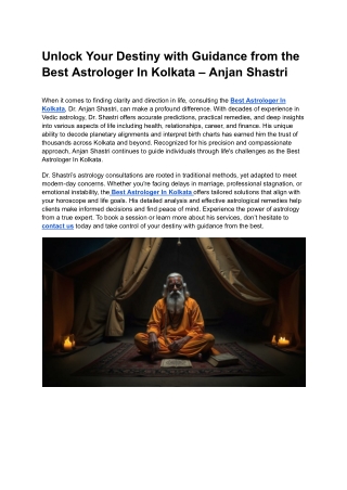 Unlock Your Destiny with Guidance from the Best Astrologer In Kolkata – Anjan Shastri