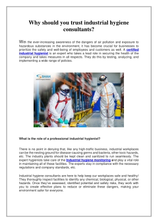 Why should you trust industrial hygiene consultants?