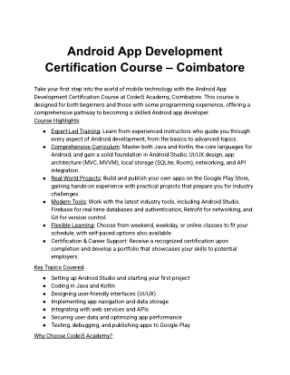 Android App Development Certification Course – Coimbatore