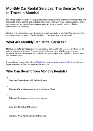 Monthly Car Rental Services