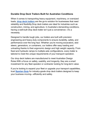 Durable Drop Deck Trailers Built for Australian Conditions