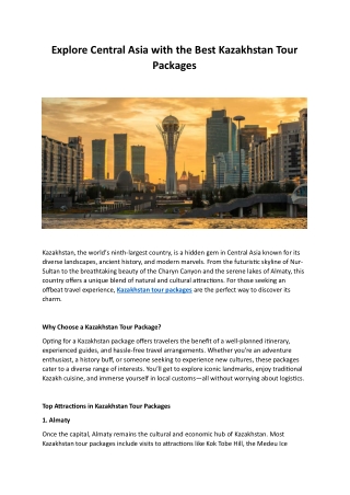 Explore Central Asia with the Best Kazakhstan Tour Packages