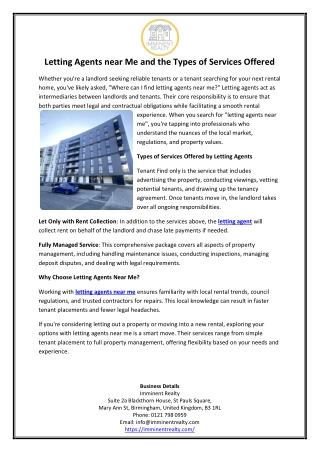 Letting Agents near Me and the Types of Services Offered