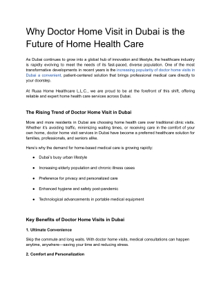 Why Doctor Home Visit in Dubai is the Future of Home Health Care