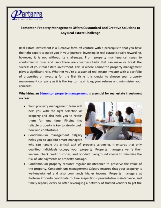 Edmonton Property Management Offers Customized and Creative Solutions to Any Real Estate Challenge