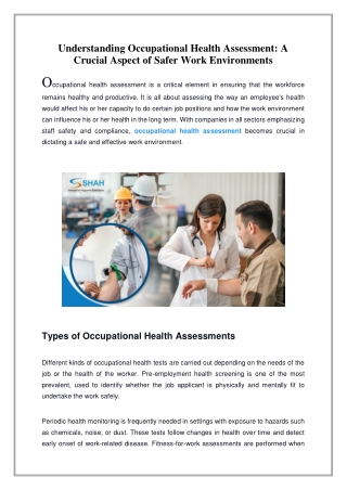 Understanding Occupational Health Assessment: A Crucial Aspect of Safer Work Env