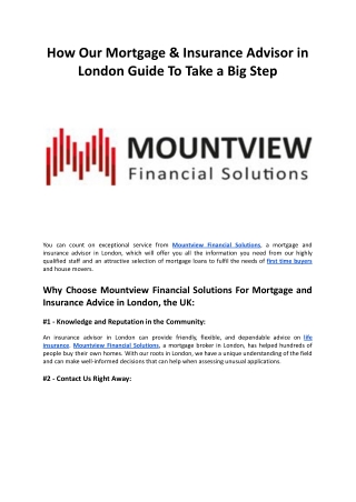 How Our Mortgage & Insurance Advisor in London Guide To Take a Big Step