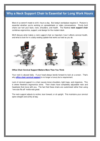 Why a Neck Support Chair Is Essential for Long Work Hours