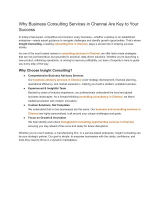 Why Business Consulting Services in Chennai Are Key to Your Success