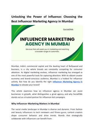 Unlocking the Power of Influence: Choosing the Best Influencer Marketing Agency