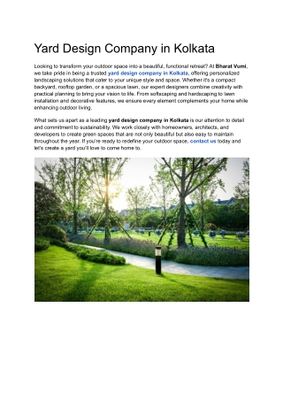 Yard Design Company in Kolkata | Bharat Vumi