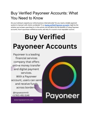 Best Site to Buy Verified Payoneer Accounts In USA