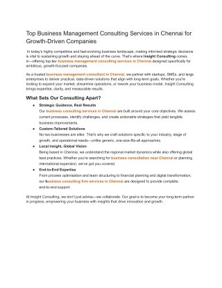 Top Business Management Consulting Services in Chennai for Growth-Driven Companies