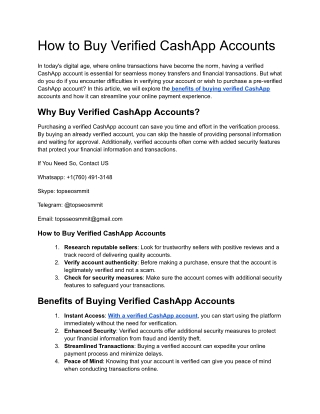 Best Site to Buy Verified Cashapp Accounts In USA