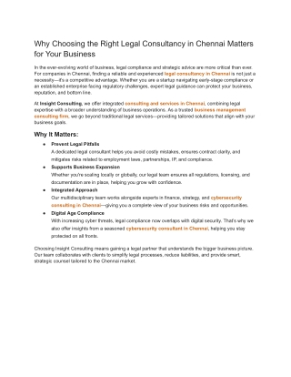 Why Choosing the Right Legal Consultancy in Chennai Matters for Your Business