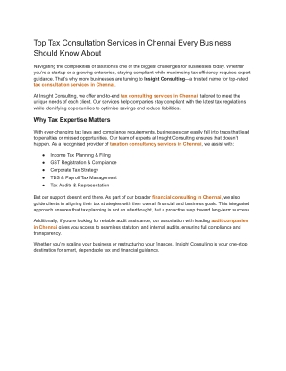 Top Tax Consultation Services in Chennai Every Business Should Know About