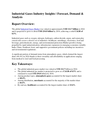 Industrial Gases Market Size and Volume Forecast to 2034