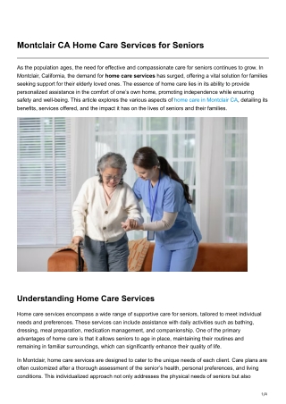 Montclair CA Home Care Services for Seniors