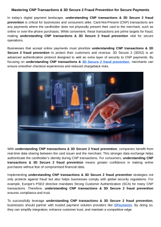 Mastering CNP Transactions & 3D Secure 2 Fraud Prevention for Secure Payments