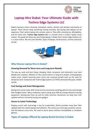 Laptop Hire Dubai: Your Ultimate Guide with Techno Edge Systems LLC