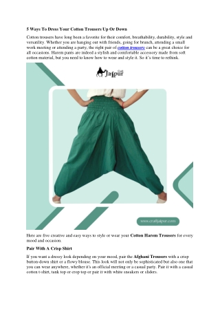 Cotton Trousers Up Or Down