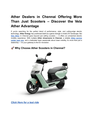 Ather Dealers in Chennai Offering More Than Just Scooters – Discover the Vela Ather Advantage