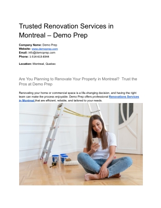Trusted Renovation Services in Montreal – Demo Prep