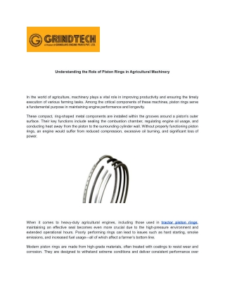 Understanding the Role of Piston Rings in Agricultural Machinery