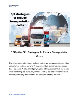 7 Effective 3PL Strategies To Reduce Transportation Costs