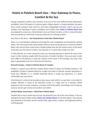 Budget Hotels Near Palolem Beach - Hilias Retreat Resort