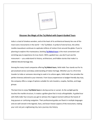 Discover the Magic of the Taj Mahal with Expert-Guided Tours