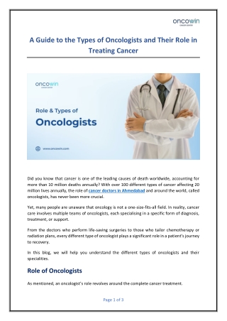 Types of Oncologists and Their Role in Cancer Care