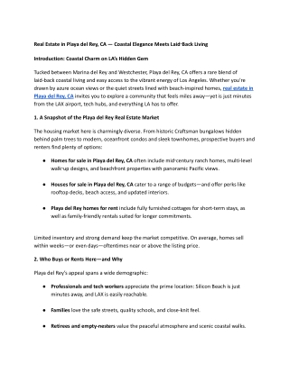 Real Estate in Playa del Rey, CA — Coastal Elegance Meets Laid‑Back Living