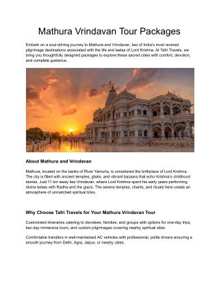 Top Mathura Vrindavan Tour Packages for a Spiritual Getaway