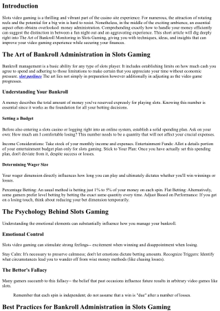 The Art of Bankroll Administration in Slots Gaming