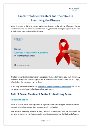 How Cancer Treatment Centres Help in Early Diagnosis?