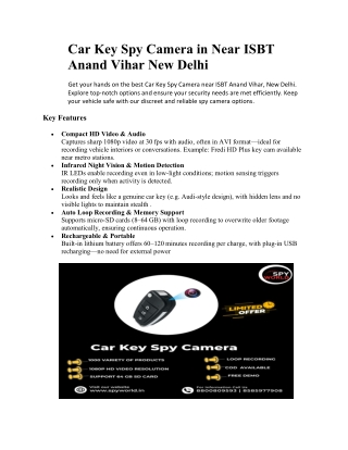 Car Key Spy Camera in Near ISBT Anand Vihar New Delhi