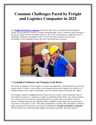 Common Challenges Faced by Freight and Logistics Companies in 2025