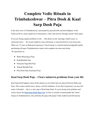 Complete Vedic Rituals in Trimbakeshwar Pitra Dosh & Kaal Sarp Dosh Puja