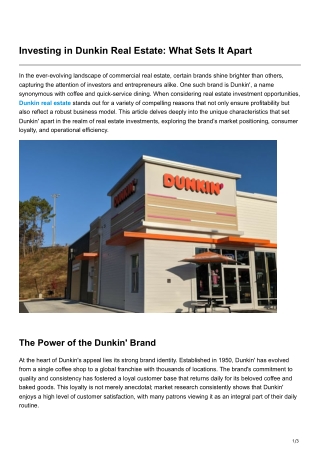 Investing in Dunkin Real Estate What Sets It Apart