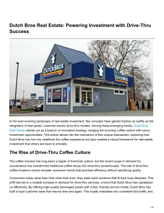 Dutch Bros Real Estate Powering Investment with Drive-Thru Success