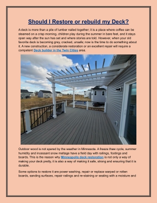 Should I Restore or rebuild my Deck?