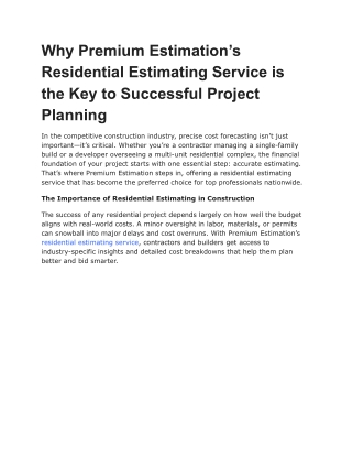 Premium Estimation’s Residential Estimating Service
